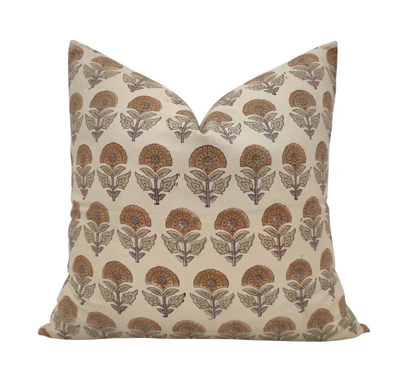 Cotton Hand Block Print Pillow Cover: Floral Sofa Decor - Etsy | Etsy (US)