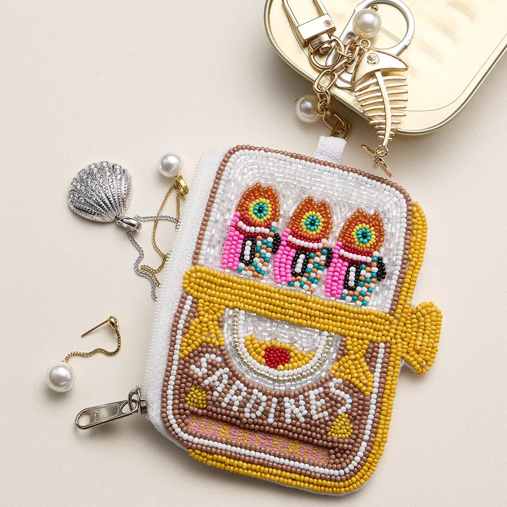 Fishbone Pearl Charm Keychain Sardine Can Seed Beaded Mini Pouch Bag | Shop Simon