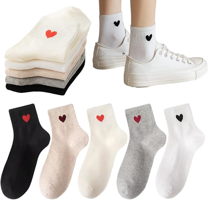 CHUNFO Cute Heart White Red Ankle Women Socks Frilly Fun Bear Pattern Long Crew Novelty Aesthetic... | Amazon (US)