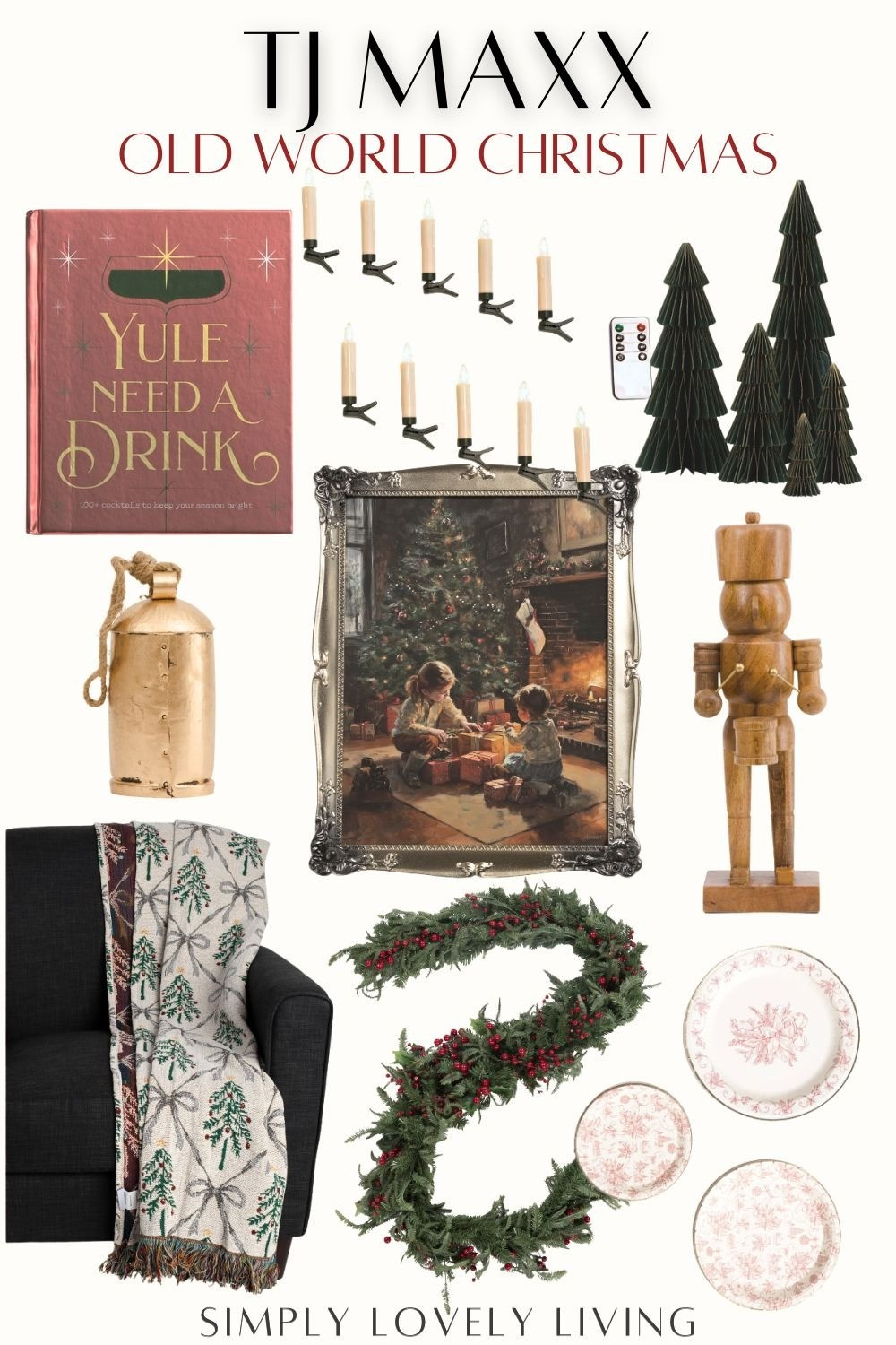 Old world Christmas finds at TJ Maxx. Yule Need a Drink book. Vintage Christmas framed art. Wooden nutcracker. Paper Christmas trees. Floating candle ornaments. Gold bell. Vintage Christmas throw blanket. Vintage Christmas plastic plates. Lush Christmas garland. #Christmas #LTKfind

#LTKHoliday #LTKSeasonal #LTKHome