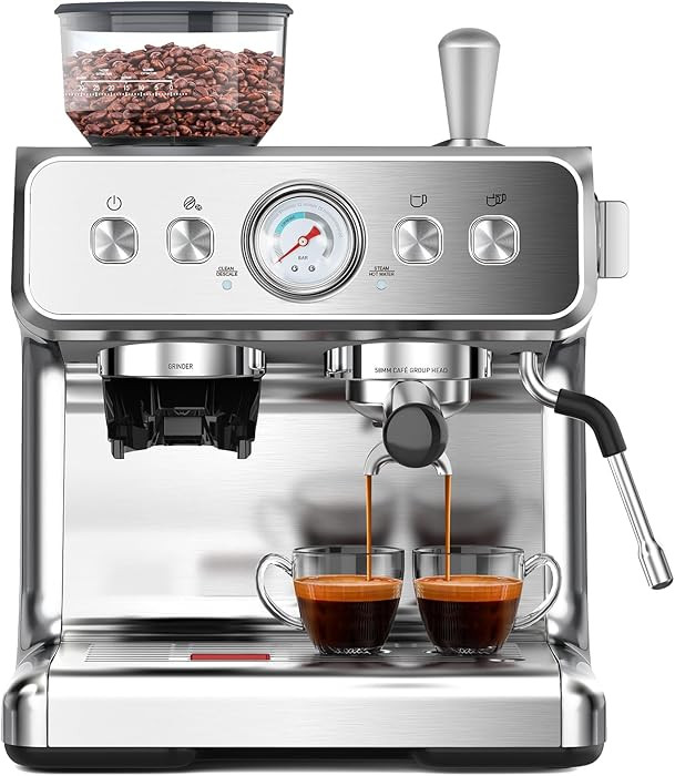 20 Bar Espresso Machine with Grinder & Milk Frother Steam Wand, 58mm Stainless Steel Coffee Maker... | Amazon (US)