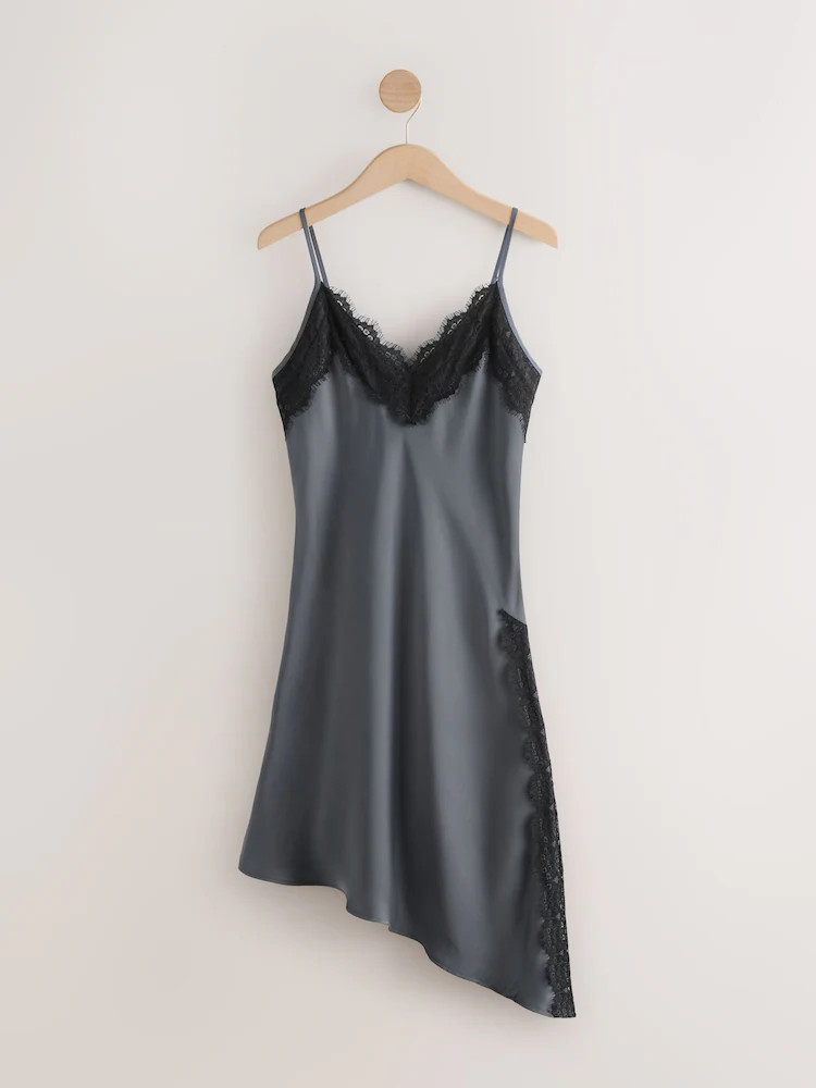 Grey Lace Trim Strappy Asymmetrical Cami Mini Dress | Next US