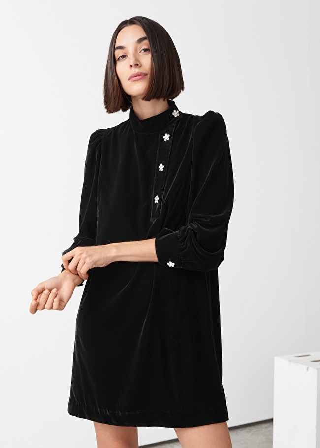 Velvet Floral Crystal Button Mini Dress | & Other Stories (EU + UK)