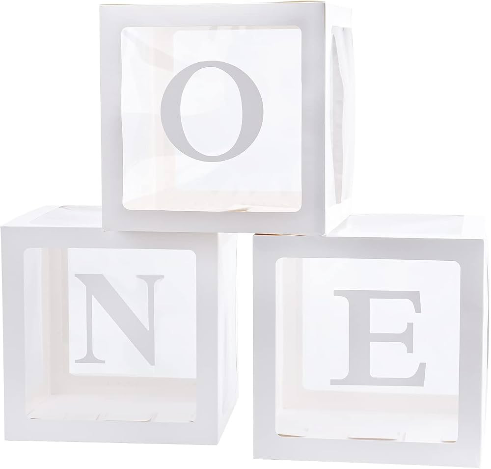First Birthday Decorations For Boy Or Girl, 3 Pcs ONE Balloon Boxes For 1st Birthday, Baby Clear ... | Amazon (US)