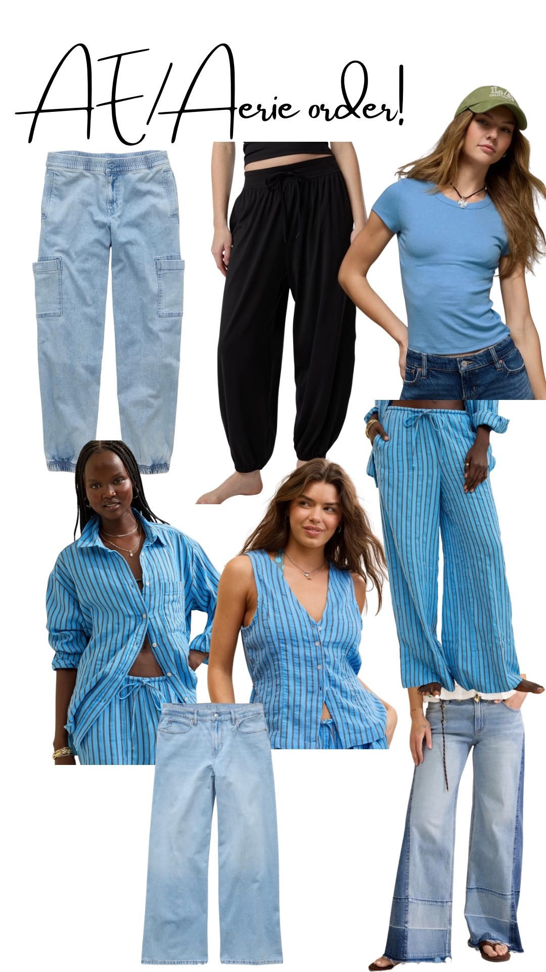 My AE/AERIE ORDER this week! Apparently, a blue theme going on! 
Here’s what I ordered:
XL jogger jeans
Large baggy joggers
XL baby tee
Medium cover up shirt (these run big)
Medium matching day off pants (according to reviews, these run big)
Large matching vest. 
Size 14 regular strigid low rise bag jeans (wanted to compare to the size 16 I ordered last week)
Size 16 regular low rise baggy patchwork jeans


#LTKSaleAlert #LTKOver40 #LTKMidsize