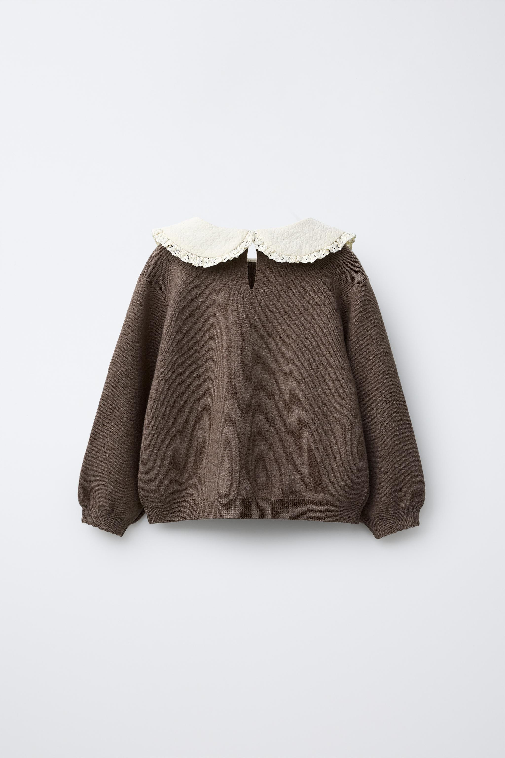 FLORAL PETER PAN COLLAR KNIT SWEATER | Zara US