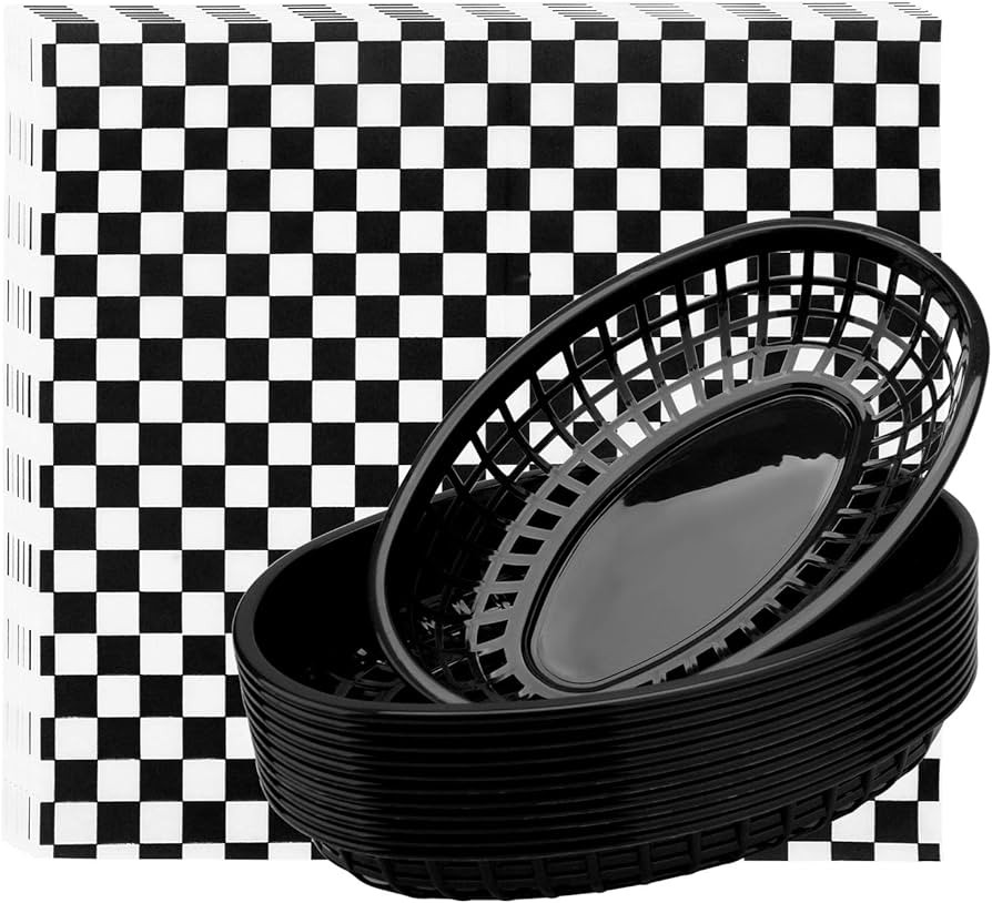 EUSOAR Burger Baskets & Paper Liners, 100pcs Wax Deli Paper and 12 pcs Food Baskets Serving Tray ... | Amazon (US)