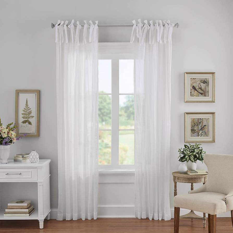 Elrene Home Fashions Jolie Crushed Semi-Sheer Window Curtain, Adjustable Tie-Top Single Panel, 52... | Amazon (US)
