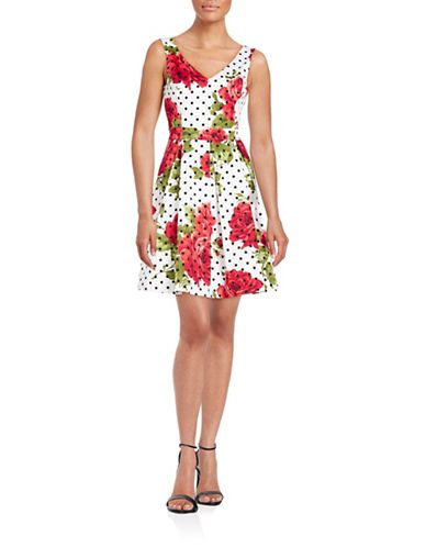 JESSICA SIMPSON Floral and Polka Dot Fit-and-Flare Dress | Lord & Taylor