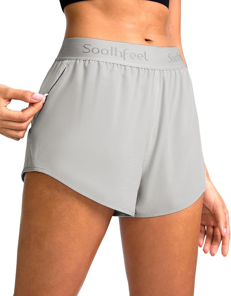 Soothfeel Women's Running Athletic Shorts with Zipper Pocket 3" Quick Dry Gym Workout Shorts for ... | Amazon (US)