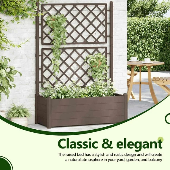 vidaXL Garden Raised Bed with Trellis, Planter with Drainage Hole, Mocha, 39.4"x16.9"x55.9", PP | Walmart (US)