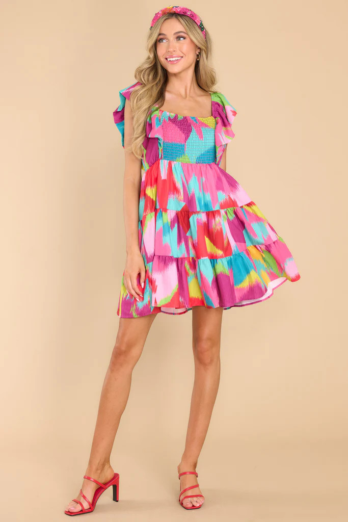 Looking Up Pink Multi Print Dress | Red Dress 