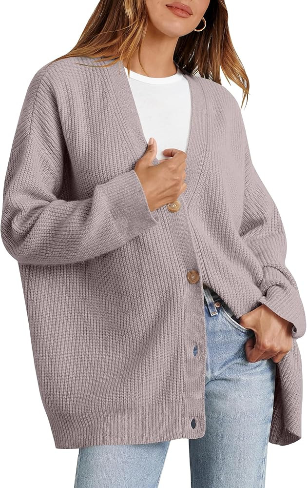 Caracilia Women's Oversized Cardigan Sweaters Long Sleeve Button Down Open Front Knit Sweater 202... | Amazon (US)