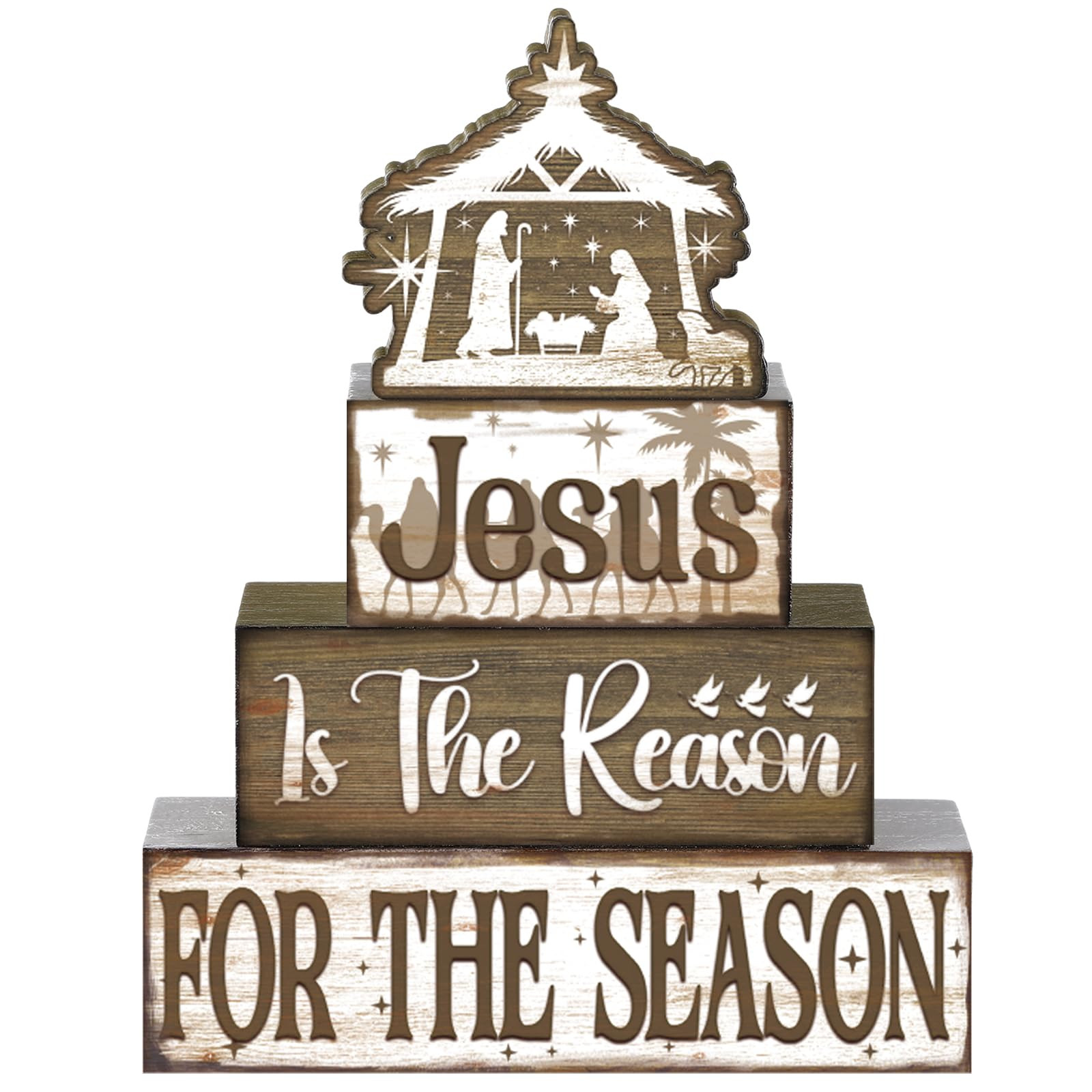 4 Pcs Christian Religious Table Decor Jesus Is The Reason for The Season Wooden Decorative Signag... | Amazon (US)