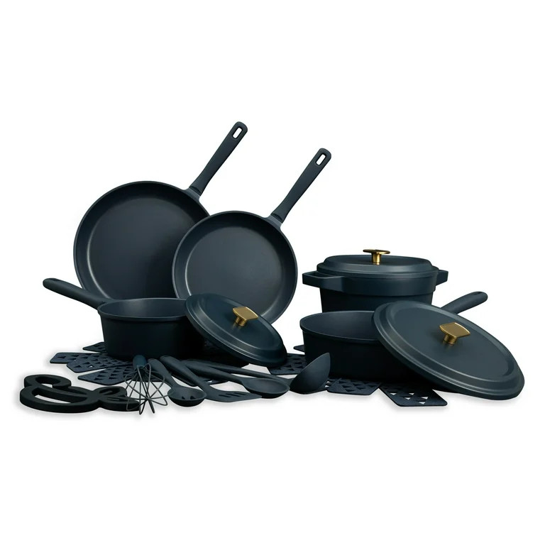 Thyme & Table 18-Piece Non-Stick Diecast Cookware & Silicone Utensil Set, Atlantic Blue | Walmart (US)