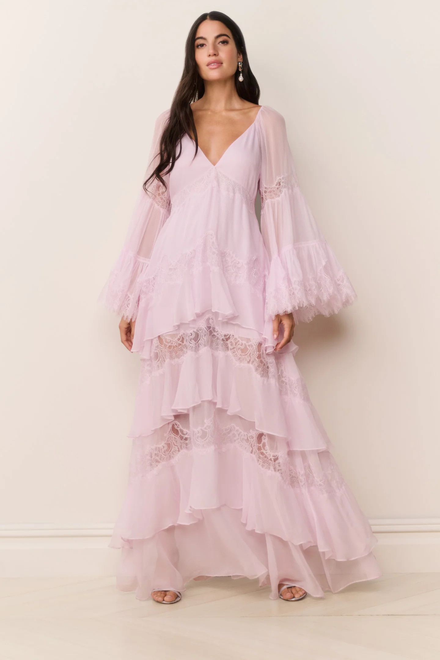 Devina Silk Chiffon Lace Maxi Dress | LoveShackFancy