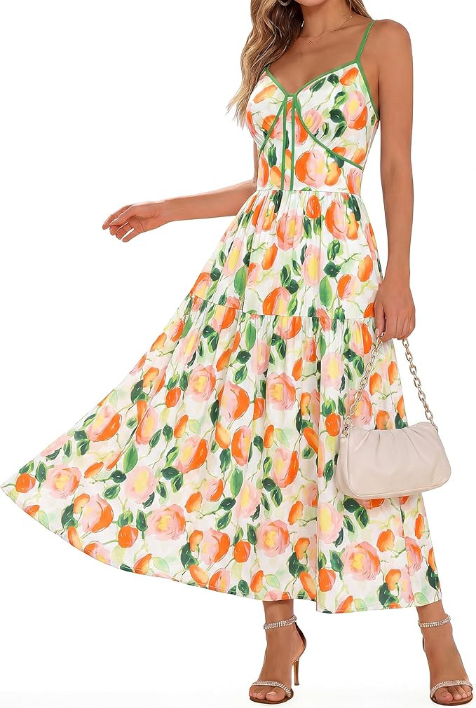 GRACE KARIN 2026 Women's Spaghetti Strap Resort Wear, Summer Beach Maxi Sundress, Floral Vacation... | Amazon (US)