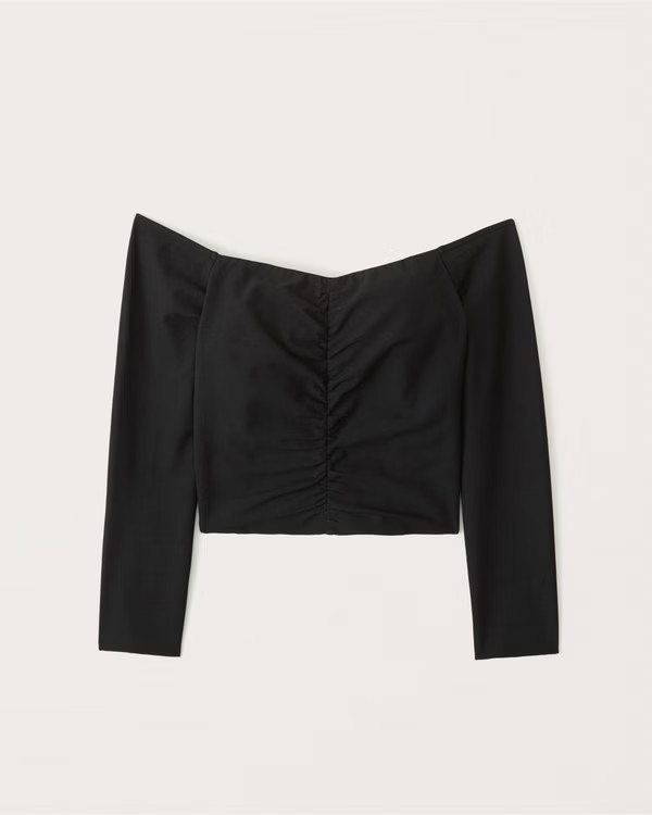 Women's Long-Sleeve Cinched Front Off-The-Shoulder Top | Women's Clearance | Abercrombie.com | Abercrombie & Fitch (US)