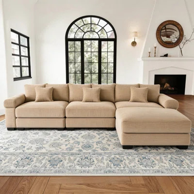 4 - Piece 130" Oversized Cloud Modular L-Shape Sectional Couch, Corduroy Fabric Upholstered Sofa With Ottoman, Deep Seat Wide Armrest Ergonomic Design | Wayfair North America
