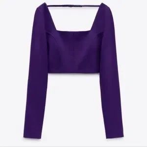 NWT Zara purple square neck long sleeve crop top | Poshmark