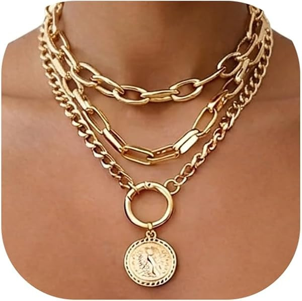 Chunky Vintage Gold Layered Necklaces for Women Trendy | Amazon (US)