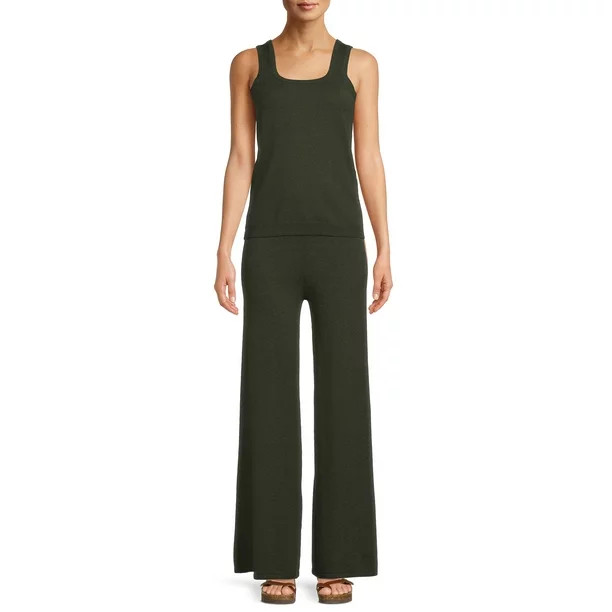 Time and Tru Women's Sweater Tank Top and Wide Leg Pants, 2-Piece Set - Walmart.com | Walmart (US)