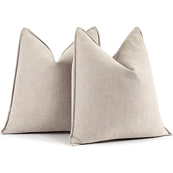 ZWJD Beige Pillow Covers 22x22 Set of 2 Chenille Throw Pillow Covers with Elegant Design Soft and... | Amazon (US)