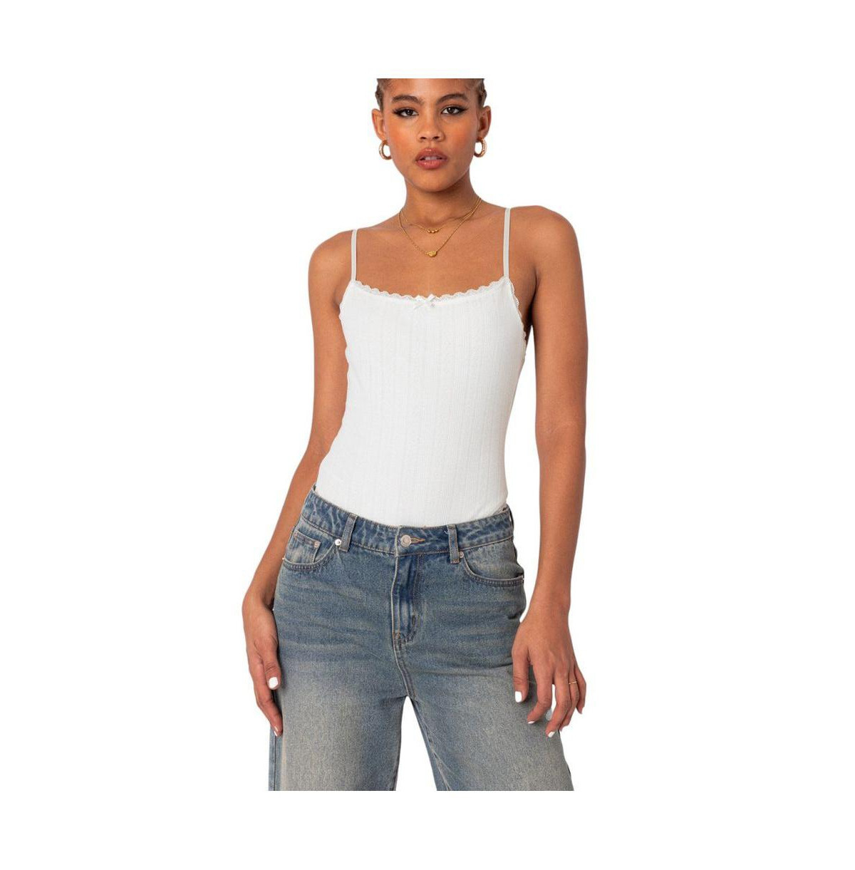 Edikted Women's Krysten Lacey Pointelle Bodysuit - White | Macy's