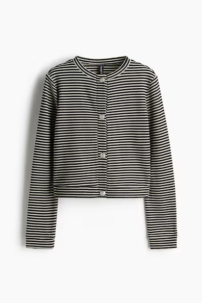 H & M - Textured Jersey Cardigan - Black/Striped | H&M (US + CA)