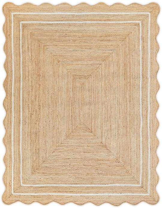 Jute Area Rug Rectangular Scalloped Handwoven Bohemian Floor Carpet for Living Room Bedroom Entry... | Amazon (US)