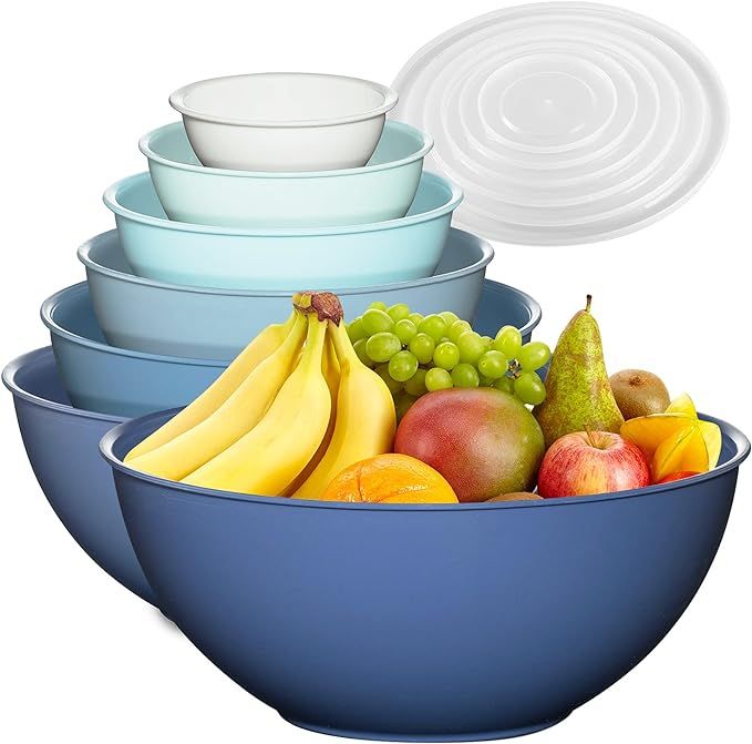 12 Piece Plastic Mixing Bowls Set, Colorful Nesting Bowls with Lids, 6 Prep Bowls and 6 Lids - Co... | Amazon (US)