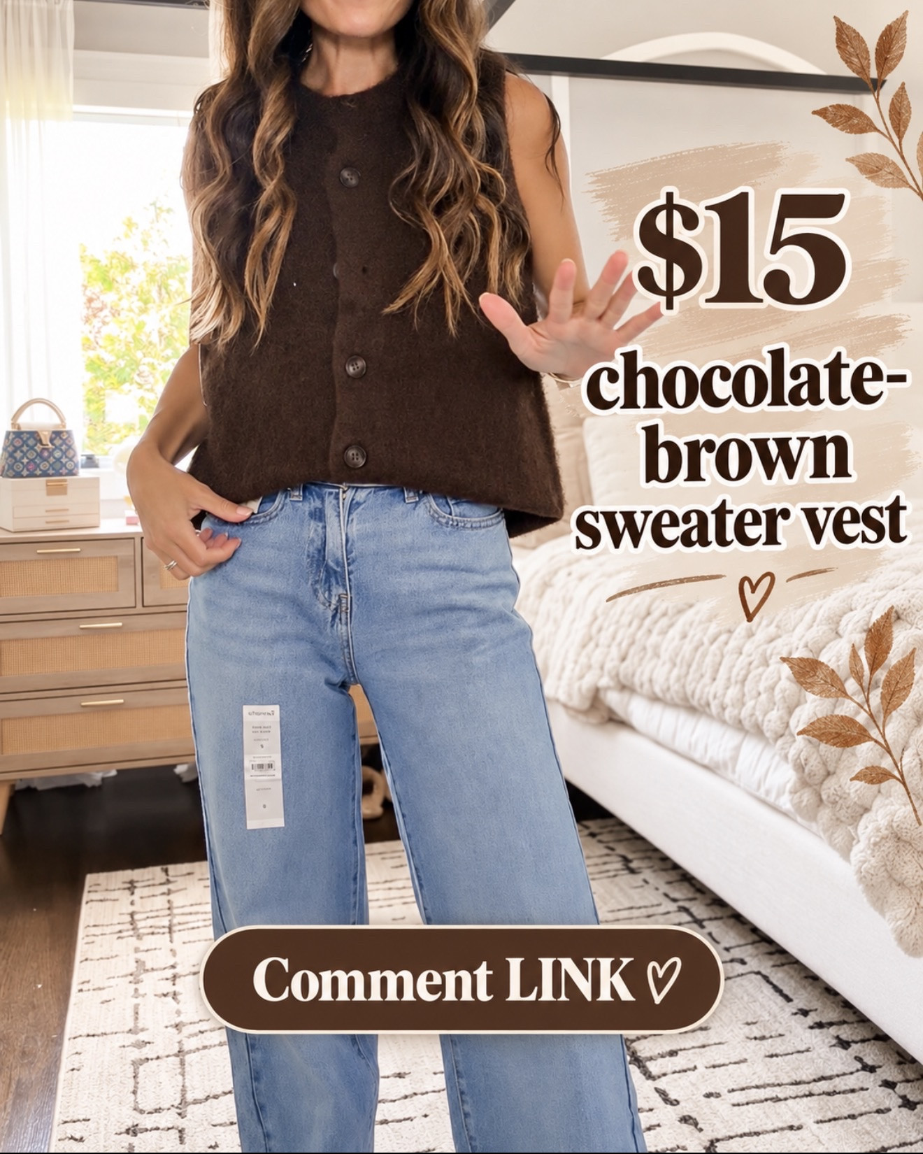 A chocolate-brown sweater vest for only $15?! 😍 The texture and button detail are so cute, and it’s the perfect easy layer for fall.

Comment LINK and I’ll send it to you! 🔗⬇️

#LTKOver40 #LTKSeasonal #LTKmomlife