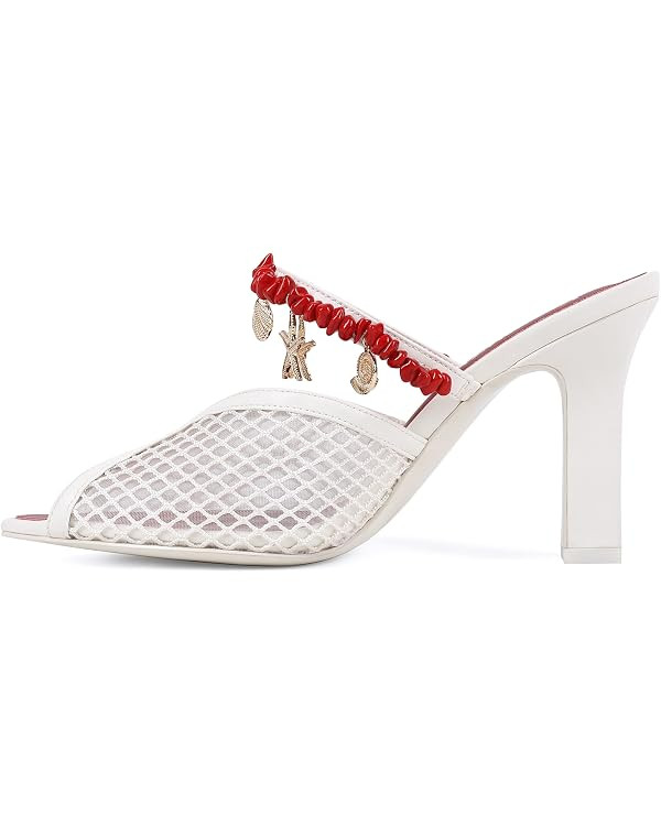 Block Peep Toe Heel Sandals for Women | Mesh Slip On Chunky High Heel Slide Sandals Summer Casual... | Amazon (US)
