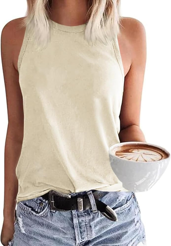Langwyqu Women's Tank Tops Summer Basic Crewneck Sleeveless Casual Loose Fit Shirts Tees | Amazon (US)