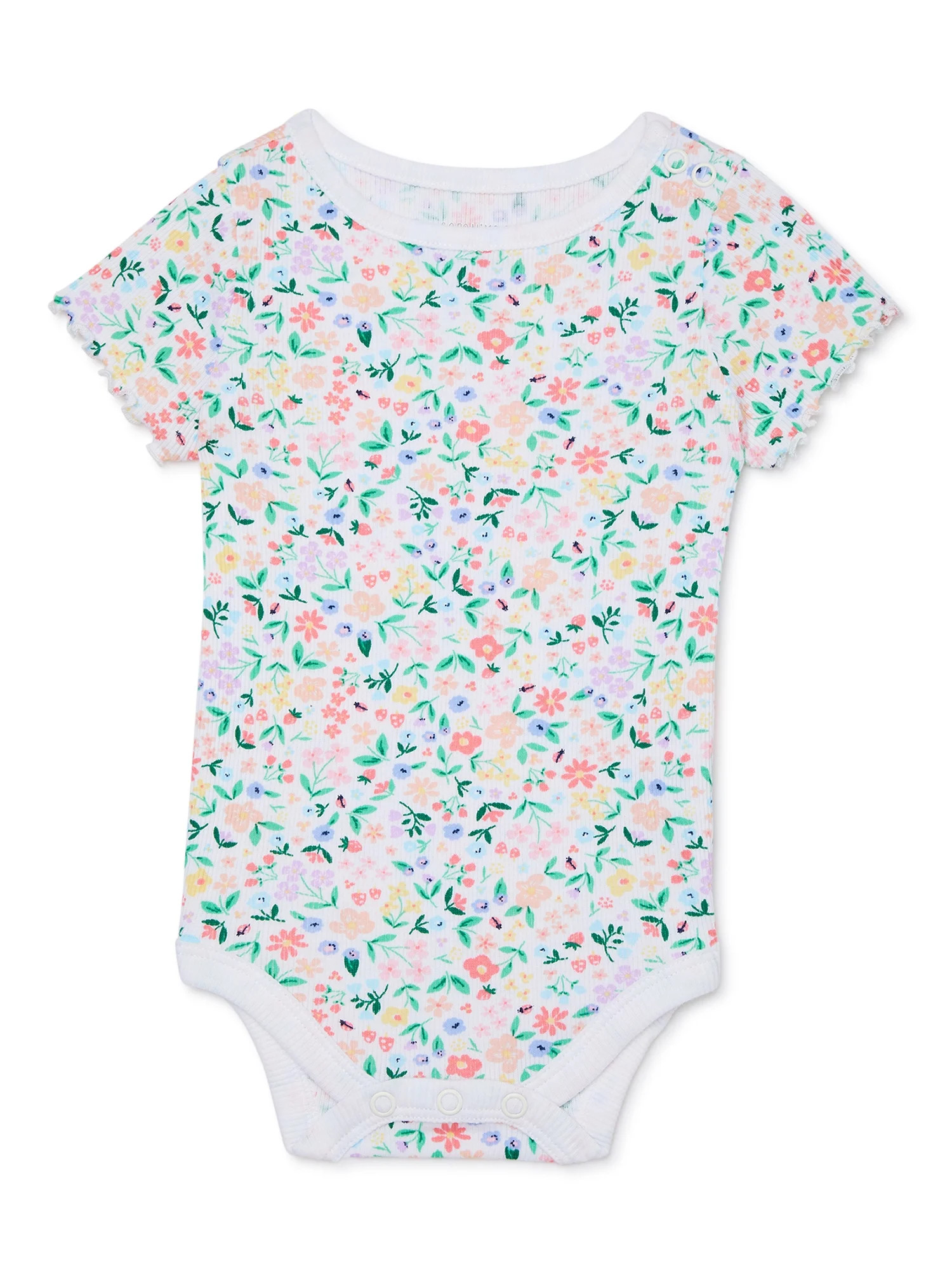Garanimals Baby Girl Short Sleeve Print Rib Bodysuit, Sizes 0-24 Months - Walmart.com | Walmart (US)