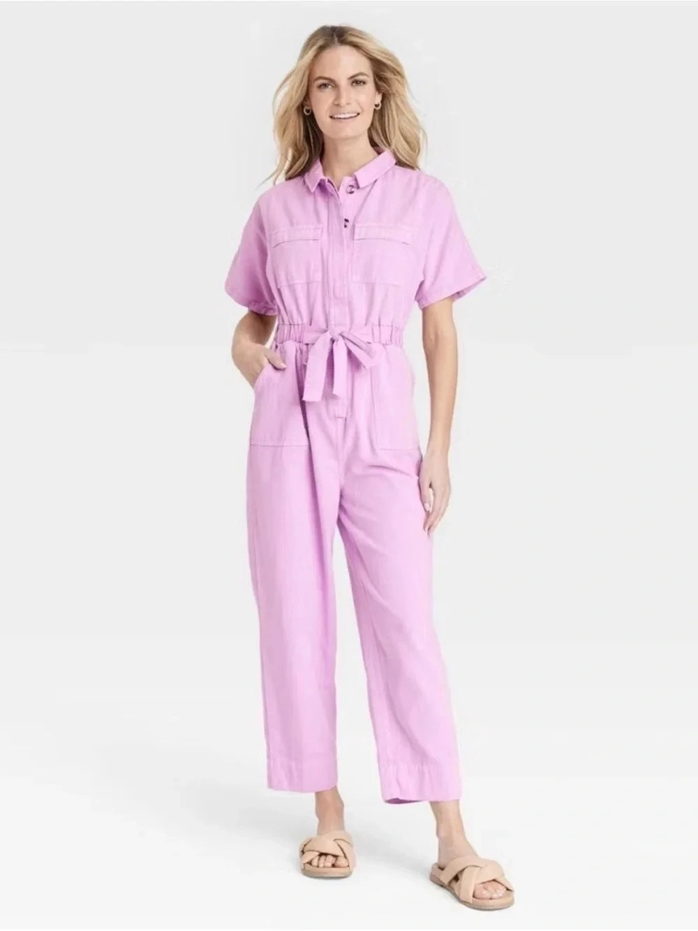 Universal Thread Pink Short-Sleeve Jumpsuit Size 8 | Poshmark