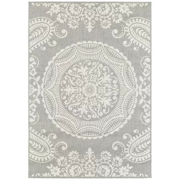 Koopman Floral Cloud Gray/Light Gray/Ash Gray Indoor/Outdoor Area Rug | Wayfair North America