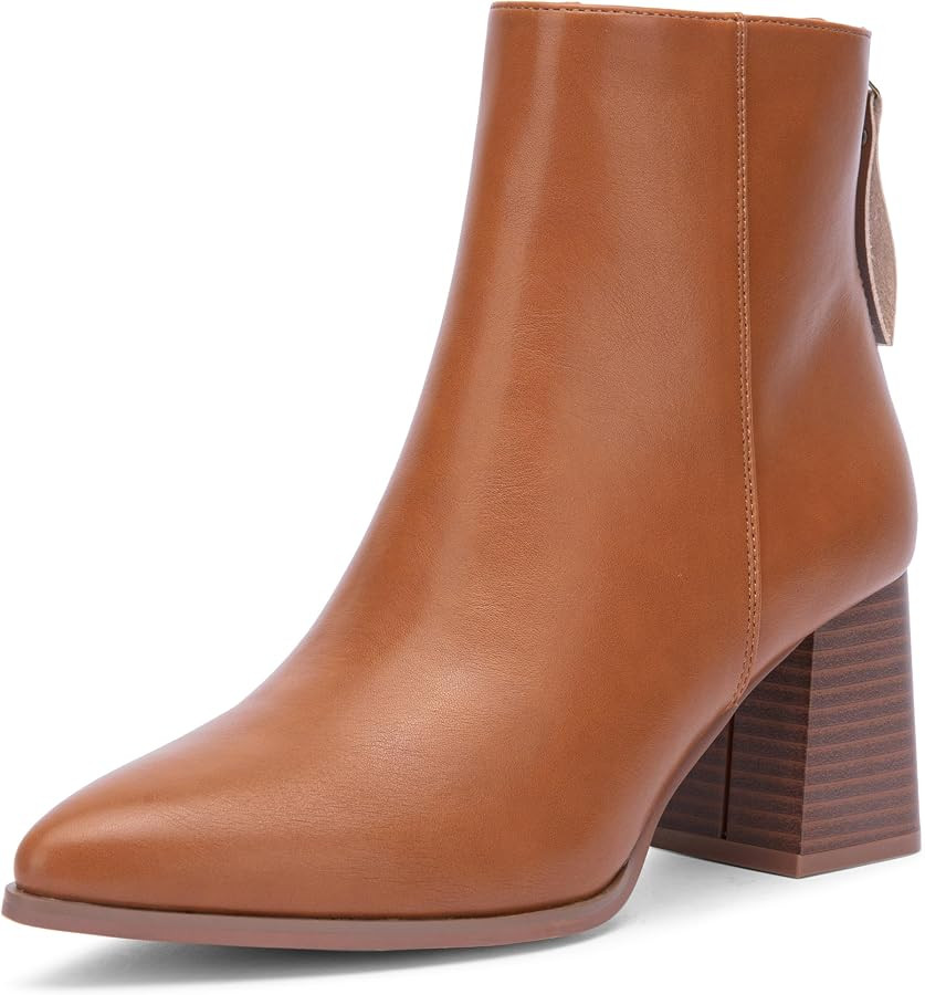 Jeossy Women's Point Toe Ankle Chunky High Heel Brown Boots Size 8, 9635 | Amazon (US)