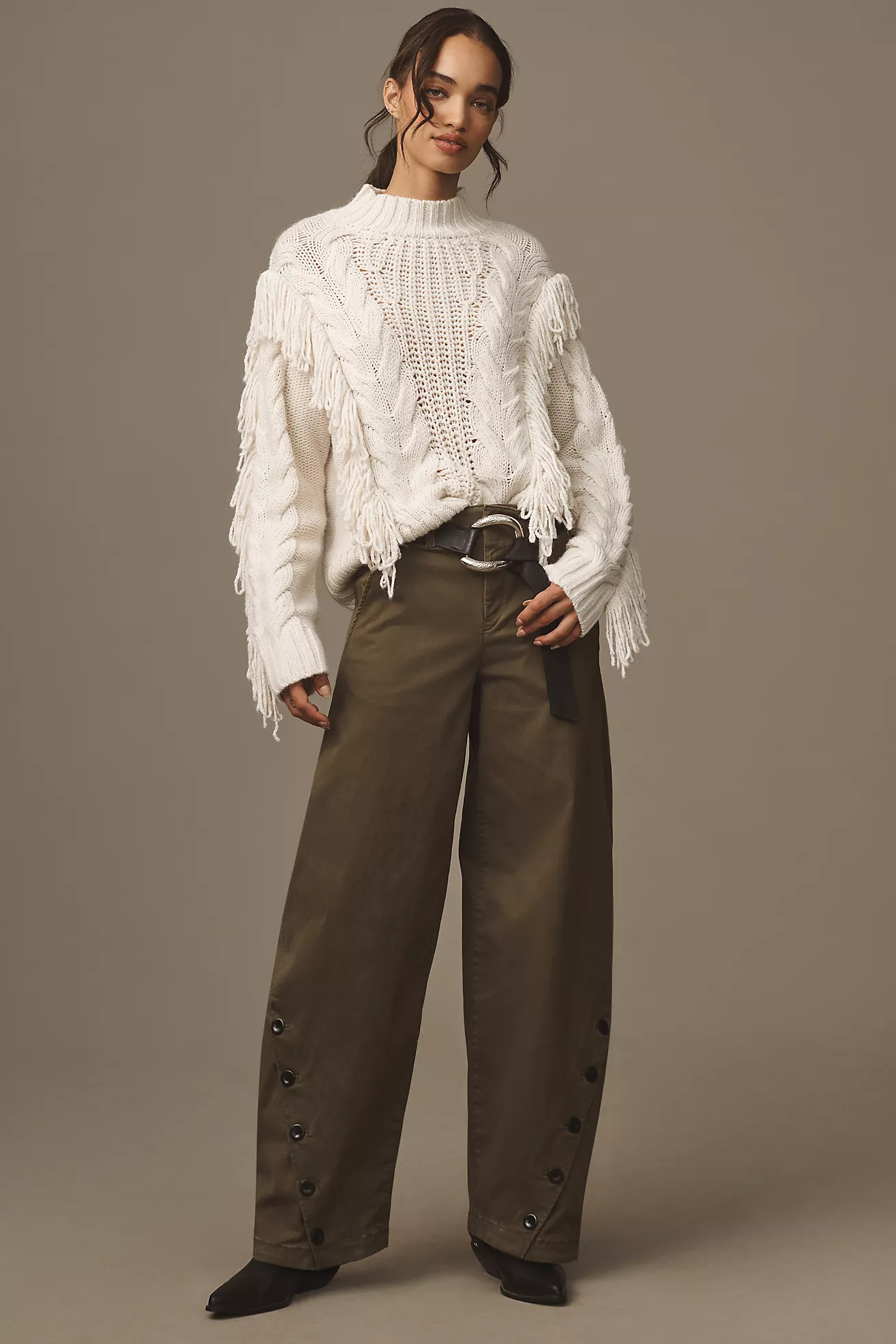 Maeve Tailored Button Barrel Pants | Anthropologie (US)