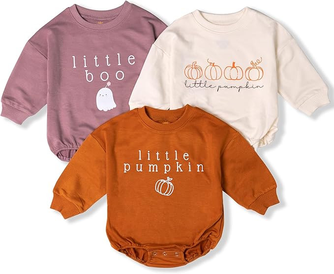 3Pcs Little Pumpkin Baby Romper, Baby Bodysuit, Hello Pumpkin Baby Outfit | Amazon (US)