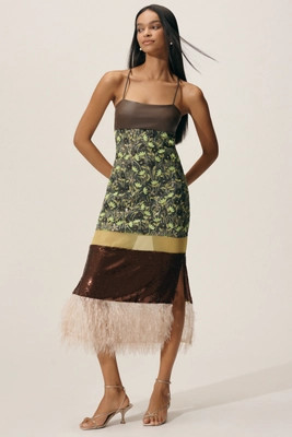 By Anthropologie Mixed Floral Faux-Feather Midi Dress | Anthropologie (US)