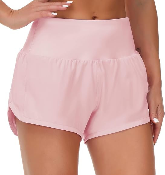 THE GYM PEOPLE Womens High Waisted Running Shorts Quick Dry Athletic Workout Shorts with Mesh Liner  | Amazon (US)