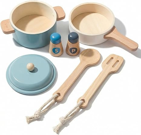 Premium Toddler Play Kitchen Toys, Wooden Kitchen Utensils, Accessories for Pretend Play Kitchen ... | Amazon (US)