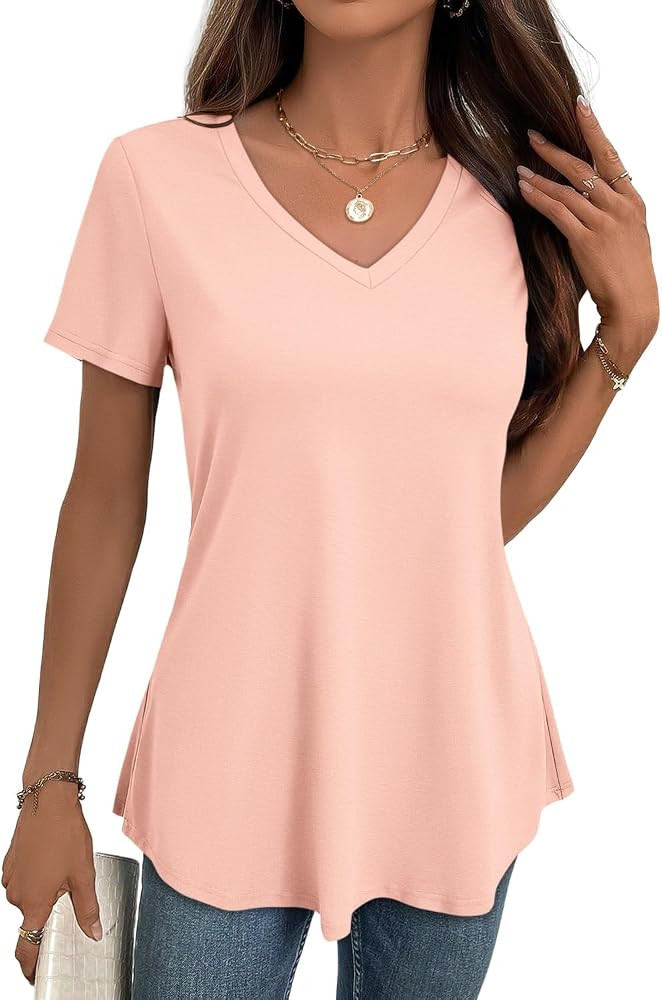 JUSTFASHIONNOW Women's Dressy V Neck Tunic Tops for Leggings | Amazon (US)
