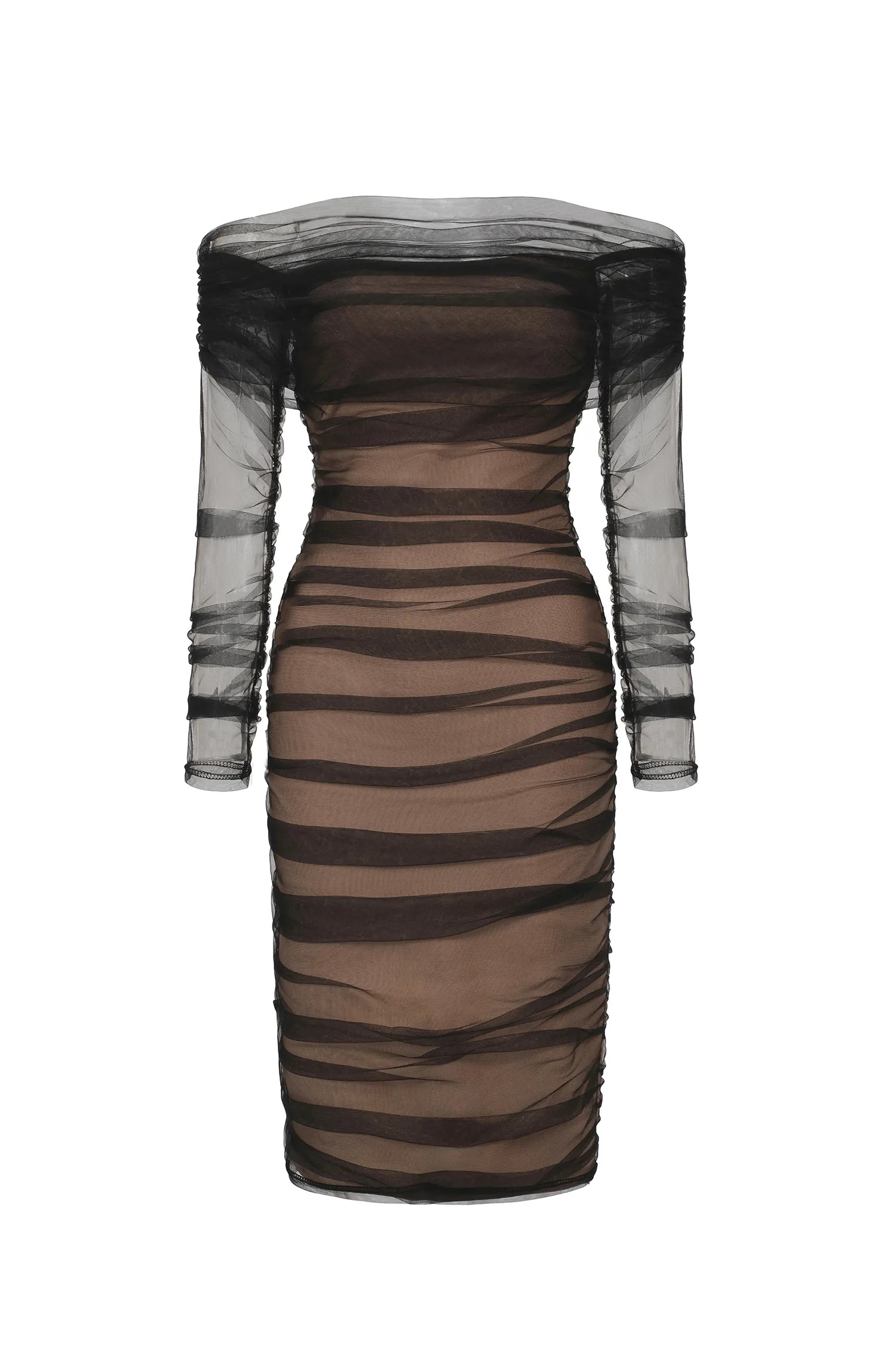 Rowena Ruched Mesh Bandage Midi Dress - Black | Bellabarnett Affiliate Marketing