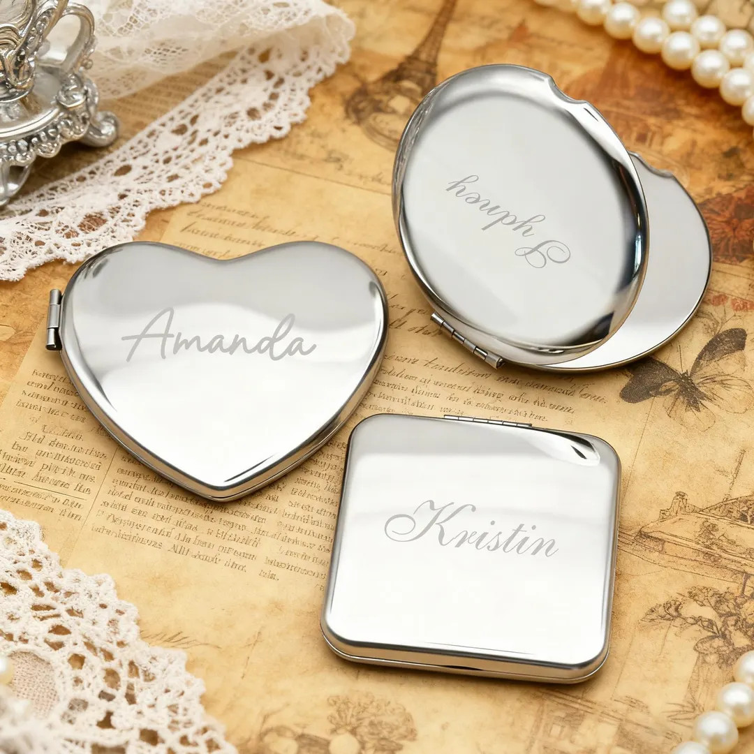 Personalized Engraved Silver Compact Mirror With Name, Custom Pocket Mirror, Bridesmaid Gifts, Bi... | Etsy (US)