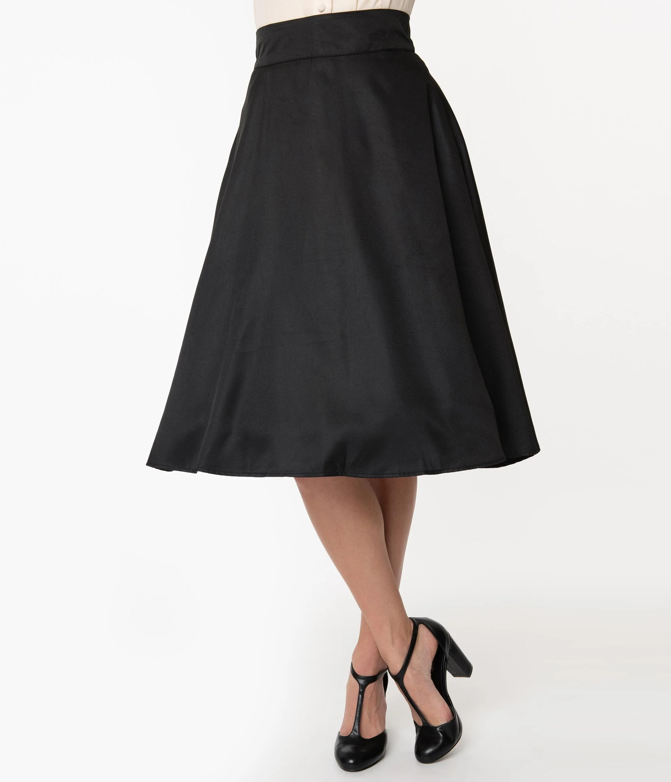Unique Vintage Retro Style Black High Waist Vivien Swing Skirt | UniqueVintage