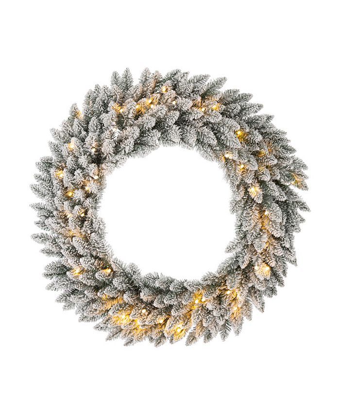 Glitzhome Oversized Pre-Lit Snow Flocked Christmas Wreath with 60 Warm White Lights, 36 | Macys (US)