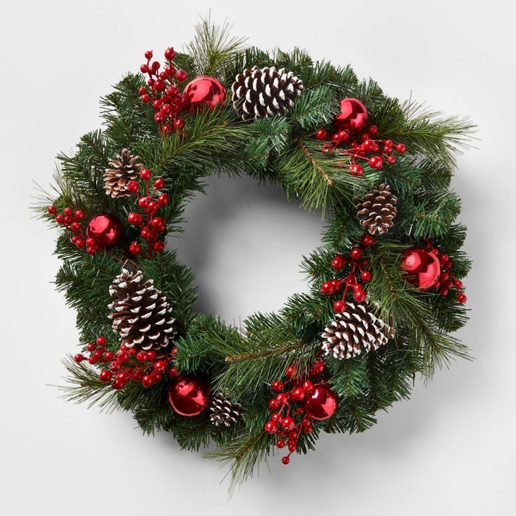 24in Unlit Pinecone Red Shatterprooof Artificial Christmas Wreath - Wondershop™ | Target