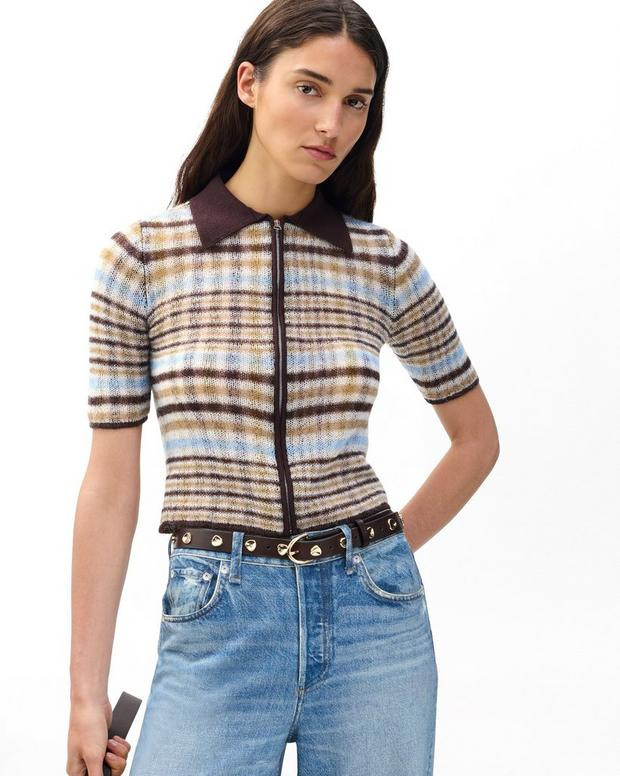Leva Plaid Zip Polo Sweater | rag & bone